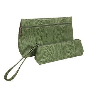 Clinique Makeup Cosmetic Bag Case 2 Pc Spring Green Faux Snake Skin Lined